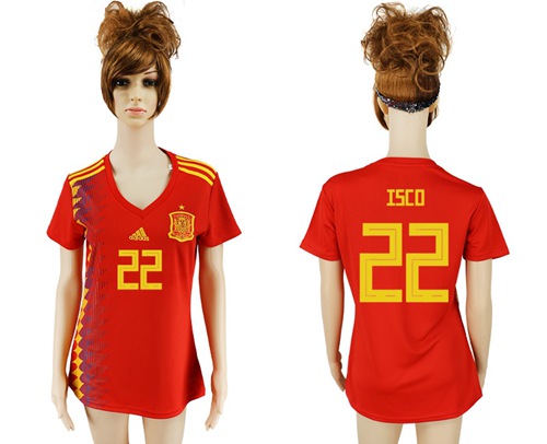 Women's Spain #22 Isco Red Home Soccer Country Jersey